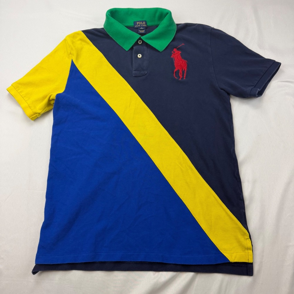 Polo Ralph Lauren Polo Shirt Kids XL 18-20 Blue Yellow Colorblock Big Pony